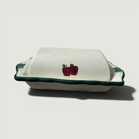 Noel Pie Plate Co. Other - Noel Pie Plate Co Handpainted Ceramic Butter Dish Apple Motif Cream Green